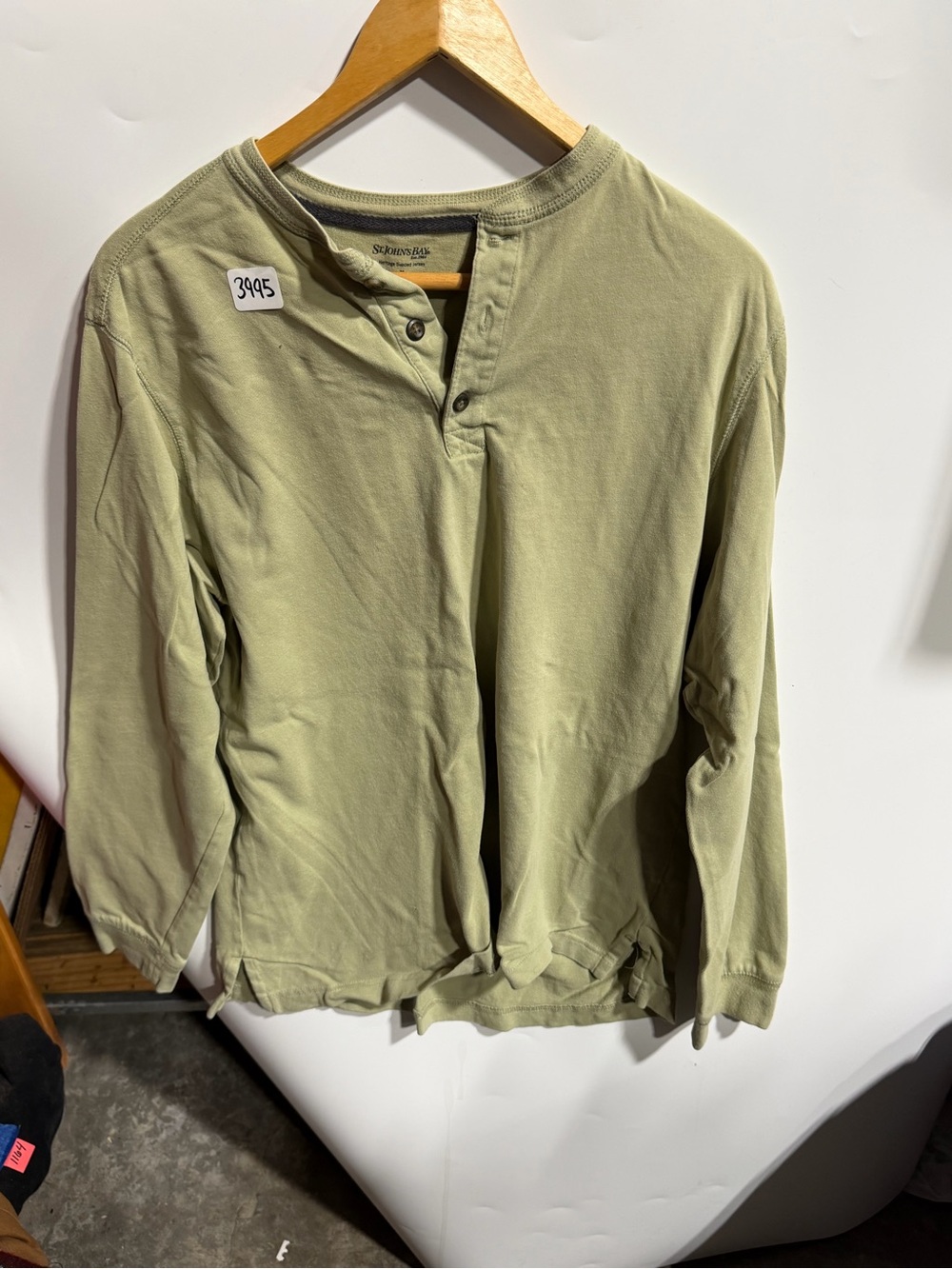 #3995-St. John's Bay Olive Green Long-Sleeve Henley Shirt